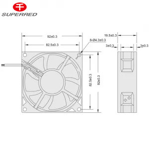 92x92x25mm wentylator chłodzący DC z 22-156 CFM przepływem powietrza i AWG26 ołowiu